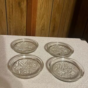 Set of Four Clear Glass Coasters with Floral Design